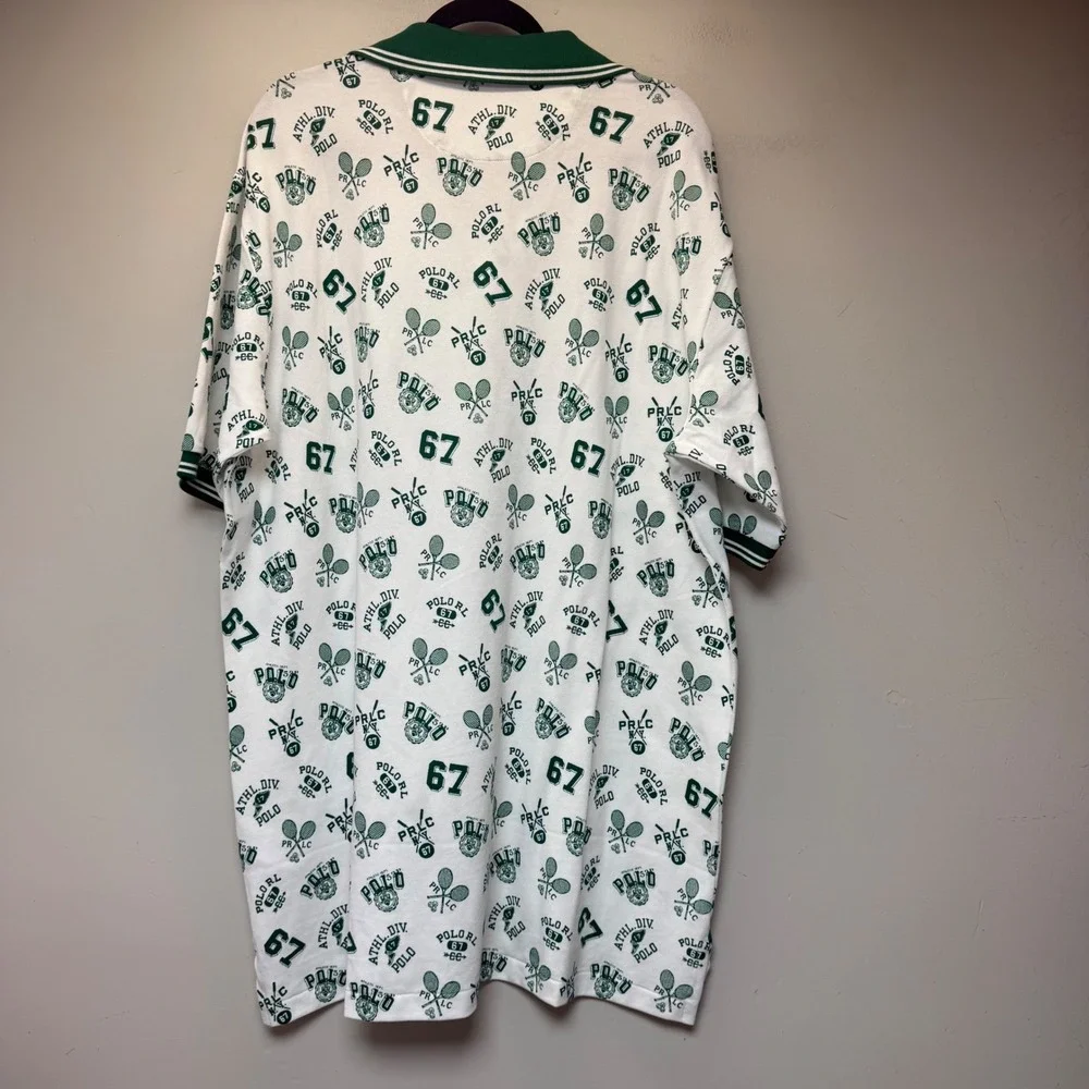Polo Ralph Lauren‎ Polo Shirt Mens XLT White Green NEW Tennis Graphic Print Tall